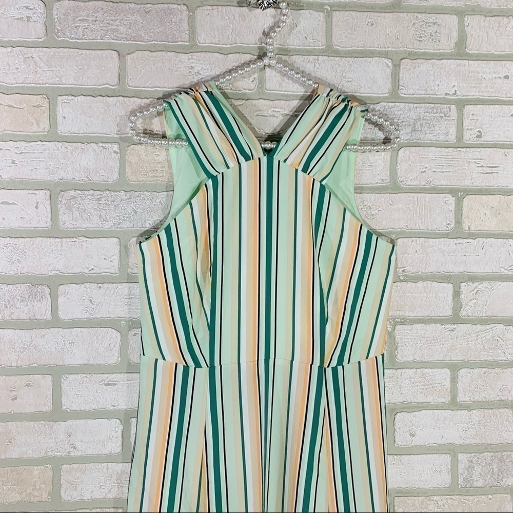 Ann Taylor Factory NWT Striped Herbal Green Halter Midi Dress Size 4P - Picture 4 of 12